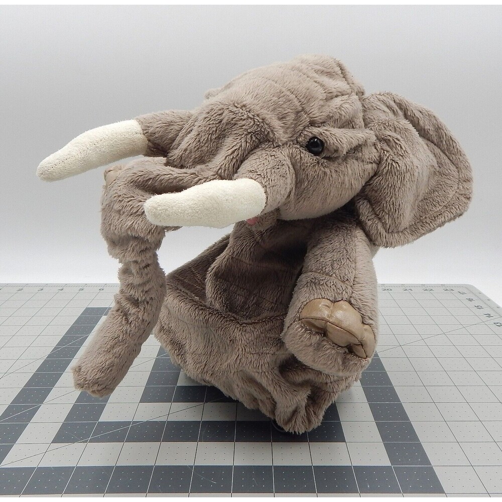 Folkmanis Elephant Stage Puppet Hand Gray Tusks Realistic Plush Trunk Moves